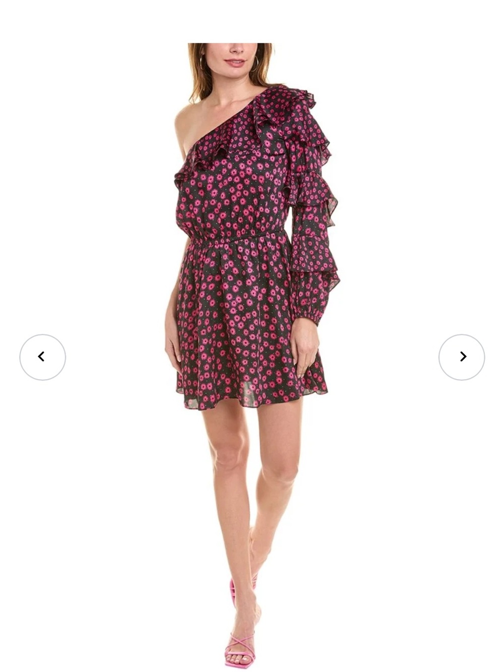 The Kooples One-Shoulder Black Dress with Pink Floral Print